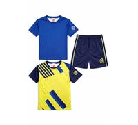 ALPHADVENTURE Set sportivo per bambini in 3 pezzi, tuta, 2 maglietta a maniche corte e 1 pantaloncini da 6 a 14 anni, Verde giallo / NAVY / Blu elettrico, 8 anni