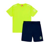 ALPHADVENTURE - Set sportivo per bambini, tuta da 2 pezzi, set maglietta a maniche corte e pantaloncini sportivi - taglie dai 6 ai 14 anni, NEON YELLOW / NAVY, 10 anni