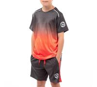 ALPHADVENTURE Set sportivo per bambini, tuta, maglietta a maniche corte e pantaloncini, da 6 a 14 anni, NEON RED / DARK GREY, 10