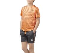ALPHADVENTURE Set sportivo per bambini, tuta, maglietta a maniche corte e pantaloncini, da 6 a 14 anni, Neon Orange/Grey, 14