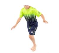 ALPHADVENTURE Set sportivo per bambini, tuta, maglietta a maniche corte e pantaloncini, da 6 a 14 anni, LEEDS NEON YELLOW / NAVY, 14 anni