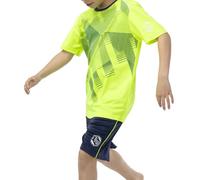 ALPHADVENTURE Set sportivo per bambini, tuta, maglietta a maniche corte e pantaloncini, da 6 a 14 anni, Verde neon / NAVY, 12
