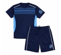 ALPHADVENTURE Set sportivo per bambini, tuta, maglietta a maniche corte e pantaloncini, da 6 a 14 anni, Celeste / Blu Marino, 12 anni