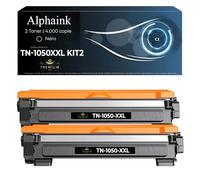 alphaink 2 Toner TN-1050-XXL compatibile per Brother DCP1612W, MFC 1910W, HL1212W, DCP1512, HL1210W, HL1110, HL1112, HL1211W, DCP1610W, DCP1510, DCP1601, DCP1616NW • CHIP • 4.000 pagine • Nero