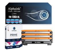 Alphaink 3 Toner Compatibili con Brother TN1050 XL + 3 Risme Carta A4 80gr | Per Brother DCP-1510,DCP-1512,DCP-1512A,DCP-1610W,DCP-1612W; HL-1110,HL-1112,HL-1112A,HL-1210W,HL-1212W; MFC-1810,MFC-1910W
