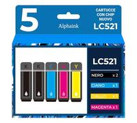 alphaink 5 Cartucce LC521 Compatibili per Brother DCP-J1260W, DCP-J1310DW, DCP-J1360DW, DCP-J1460DW • 2 Nero + Ciano Magenta Giallo • 500 pagine