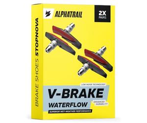 Alphatrail Pattini V-Brake 72mm Waterflow | forte frenata su bagnato e pioggia | per Shimano Deore Alivio Altus & Tektro Avid | StopNova, 2 paia
