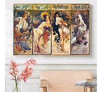 Alphonse Mucha Quattro Stagioni Tela Pittura Primavera Estate Autunno Inverno Romantico Poster Wall Art Decor Wall Art Pictures 50x70cm Frameless