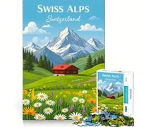 Alpi svizzere, Svizzera Puzzle da 1000 pezzi per adolescenti Gioco di abilità e ragionamento, antistress, taglio preciso, regalo perfetto 38x26cm