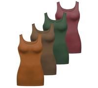 ALPIDEX Canotta Donna Set da 4 Top Basic Unito Cotone Stretch Canotta Intima Senza Maniche, Taglia:XS, Colore:Earth