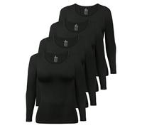 ALPIDEX Maglia Donna Manica Lunga Set da 4 Basic Cotone Elasticizzato Maglia Intima Sottile Girocollo, Taglia:XS, Colore:Nero