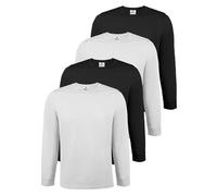 ALPIDEX Maglia Uomo Manica Lunga 100% Cotone Basic Tinta Unita Elasticizzato Maglia Intima Sottocamicia Girocollo, Taglia:S, Colore:Black/White