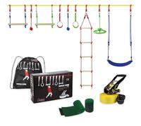ALPIDEX Ninja Line 15 m Slackline Bambini Percorso Ostacoli Anelli Altalena | Scala di Corda, Nodi, Rete da Arrampicata, Fune, Torre Gioco, Giardino, Outdoor, Ampliabile, Equilibrio, dai 3 anni