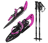 ALPIDEX Racchette Neve Ciaspole Alzatacco 38-45 Borsa Trasporto Bastoni Opzionali, Colore:Pink con Bastoncini