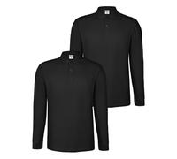 ALPIDEX Set da 2 Polo Uomo Manica Lunga Cotone Maglietta Classico Casual Tinta Unita S M L XL XXL 3XL 4XL 5XL, Taglia:M, Colore:Nero