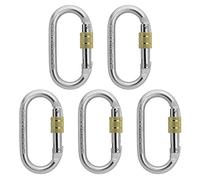 ALPIDEX Set da 5 Moschettoni in Acciaio Ovali con Chiusura a Vite - 25 kN - Certificati EN 362 e EN 12275 - Moschettone per Sicurezza sul Lavoro e Carichi Elevati