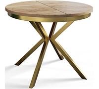 AlpiMeble BERGO - Tavolo rotondo per sala da pranzo allungabile, diametro: 100 cm/180 cm, colore: marrone, con gambe in metallo color oro