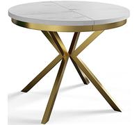 AlpiMeble BERGO - Tavolo rotondo per sala da pranzo allungabile, diametro: 120 cm/200 cm, colore: marmo, con gambe in metallo color oro