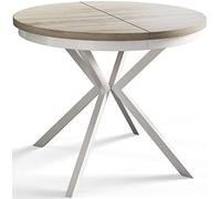 AlpiMeble BERGO - Tavolo rotondo per sala da pranzo allungabile, diametro: 90 cm/170 cm, colore beige, con gambe in metallo di colore bianco