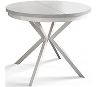 AlpiMeble BERGO - Tavolo rotondo per sala da pranzo allungabile, diametro: 90 cm/170 cm, colore: Bianco, con gambe in metallo di colore bianco