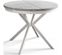 AlpiMeble BERGO - Tavolo rotondo per sala da pranzo allungabile, diametro: 90 cm/170 cm, colore: Grigio chiaro, con gambe in metallo di colore bianco