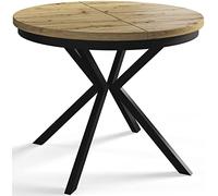 AlpiMeble BERGO - Tavolo rotondo per sala da pranzo allungabile, diametro: 90 cm/170 cm, colore marrone opaco, con gambe in metallo di colore nero