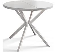 AlpiMeble Tavolo da pranzo rotondo LOFT LITEN, tavolo allungabile, diametro 100 cm/180 cm, colore bianco, con gambe in metallo di colore bianco