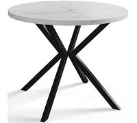 AlpiMeble Tavolo da pranzo rotondo LOFT LITEN, tavolo allungabile diametro: 100 cm/180 cm, tavolo soggiorno colore: marmo, con gambe in metallo di colore nero