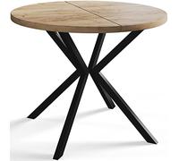 AlpiMeble Tavolo da pranzo rotondo LOFT LITEN, tavolo allungabile diametro: 90 cm/170 cm, tavolo soggiorno colore: marrone, con gambe in metallo di colore nero