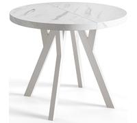 AlpiMeble Tavolo da Pranzo Tavolo Rotondo Allungabile - Tavolo Sala da Pranzo Allungabile e Cucina - Piano in laminato da 36 mm - Gambe Solide - Diametro da 110 cm - Marmo - Collezione Ovo