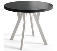 AlpiMeble Tavolo pieghevole rotondo OVO - tavolo rotondo per sala pranzo per soggiorno - piano laminato 36 mm - gambe in legno di faggio - moderno per sala 90 cm a 190 cm Nero