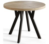 AlpiMeble Tavolo pieghevole rotondo OVO - tavolo rotondo per sala pranzo per soggiorno - piano laminato 36 mm - gambe in legno di faggio - moderno per sala 120 cm a 220 cm Halifax