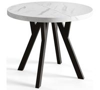 AlpiMeble Tavolo pieghevole rotondo OVO - tavolo rotondo per sala pranzo per soggiorno - piano laminato 36 mm - gambe in legno di faggio - moderno per sala 80 cm a 130 cm Marmo