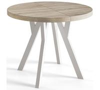 AlpiMeble Tavolo pieghevole rotondo OVO - tavolo rotondo per sala pranzo per soggiorno - piano laminato 36 mm - gambe in legno di faggio - moderno per sala 80 cm a 130 cm Sonoma