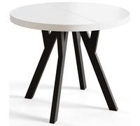 AlpiMeble Tavolo pieghevole rotondo OVO - tavolo rotondo per sala pranzo per soggiorno - piano laminato 36 mm - gambe in legno di faggio - moderno per sala 100 cm a 200 cm Bianco