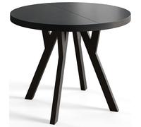 AlpiMeble Tavolo pieghevole rotondo OVO - tavolo rotondo per sala pranzo per soggiorno - piano laminato 36 mm - gambe in legno di faggio - moderno per sala 80 cm a 130 cm Nero