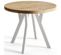 AlpiMeble Tavolo pieghevole rotondo OVO - tavolo rotondo per sala pranzo per soggiorno - piano laminato 36 mm - gambe in legno di faggio - moderno per sala 80 cm a 130 cm Craft