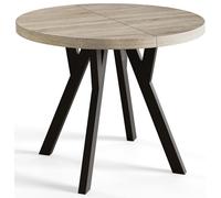 AlpiMeble Tavolo pieghevole rotondo OVO - tavolo rotondo per sala pranzo per soggiorno - piano laminato 36 mm - gambe in legno di faggio - moderno per sala 100 cm a 200 cm Sonoma