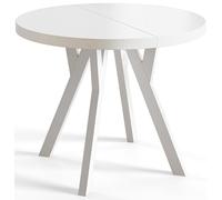 AlpiMeble Tavolo pieghevole rotondo OVO - tavolo rotondo per sala pranzo per soggiorno - piano laminato 36 mm - gambe in legno di faggio - moderno per sala 90 cm a 190 cm Bianco