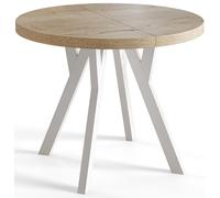 AlpiMeble Tavolo pieghevole rotondo OVO - tavolo rotondo per sala pranzo per soggiorno - piano laminato 36 mm - gambe in legno di faggio - moderno per sala 100 cm a 200 cm Halifax