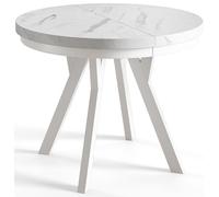 AlpiMeble Tavolo Rotondo Allungabile EVO - Tavolo da Pranzo Allungabile - Piano in laminato da 36 mm - Gambe in Faggio - Diametro da 90 cm a 190 cm Marmur