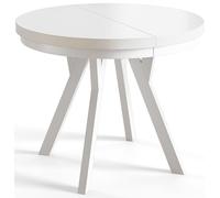 AlpiMeble Tavolo Rotondo Allungabile EVO - Tavolo da Pranzo Allungabile - Piano in laminato da 36 mm - Gambe in Faggio - Diametro da 110 cm a 210 cm Bianco
