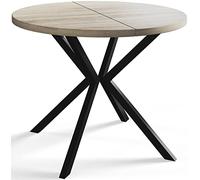 AlpiMeble Tavolo rotondo per sala da pranzo LOFT LITEN, tavolo allungabile diametro: 90 cm/170 cm, tavolo da soggiorno colore: Beige, con gambe in metallo colore Nero