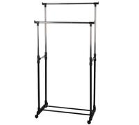 alpina Appendiabiti a doppio mobile, regolabile, con ruote e ganci, porta abiti, colore: nero