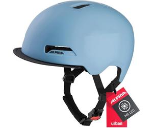 Alpina Brooklyn - Casco da bicicletta urbano illuminato, robusto e confortevole, con luce LED, per adulti, colore: blu fumé opaco, 52-57 cm
