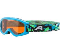 ALPINA CARVY 2.0 - Maschera da sci anti-appannamento, estremamente robusta e infrangibile, protezione UV 100%, taglia extra-piccola per bambini, Cyan-neon matt