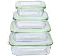 ALPINA Contenitori salvafreschezza con coperchio, in vetro, 8 pezzi, contenitore in vetro, contenitore per microonde, congelatore, sicuro sopra e lavastoviglie, 370, 640, 1050, 1520 ml