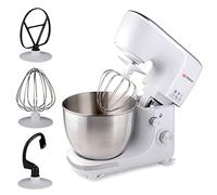 alpina Robot da cucina - 3 accessori - Ciotola in acciaio inox - Illuminazione ciotola - Impastare, mixare, frusta - Bianco
