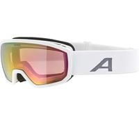 ALPINA SCARABEO JR. Q-LITE - Maschera da sci OTG specchiata per bambini, comfort ottimale grazie al Comfort Frame, protezione UV 100%, white matt