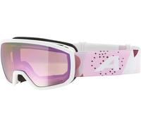 ALPINA SCARABEO JR. Q-LITE - Maschera da sci OTG specchiata per bambini, comfort ottimale grazie al Comfort Frame, protezione UV 100%, white-rose matt